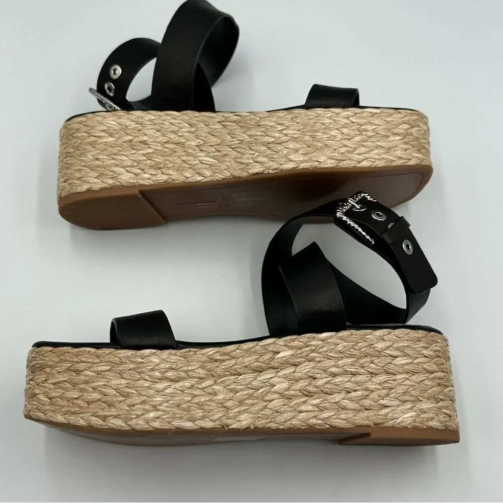 NWOB Dolce Vita Women's SZ 11 Sandals Black Leather Platform Ankle Strap Shoes